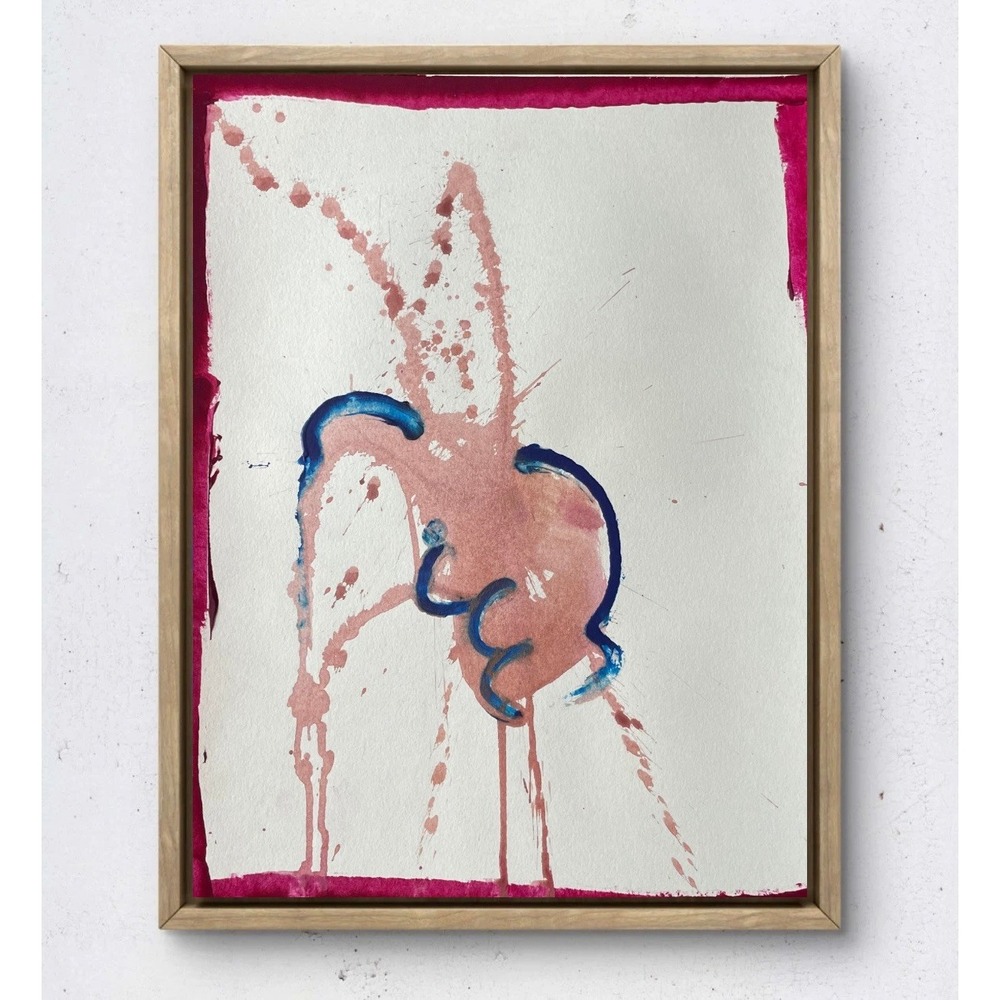 Oman Hosea Original Abstract Figure Painting 11x14 Blue Pink Biomorphic Fine Art